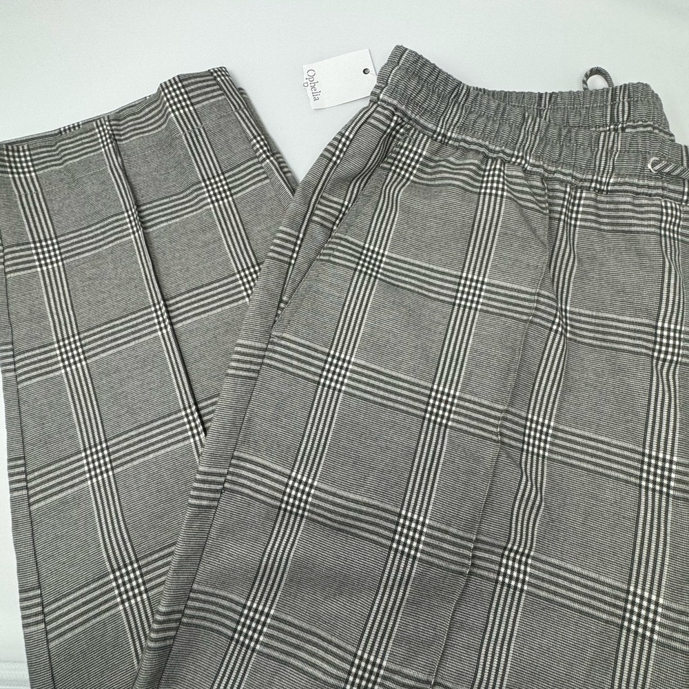 Ophelia Roe Women’s Black Gray White 1X Pull On Drawstring Trousers Houndstooth